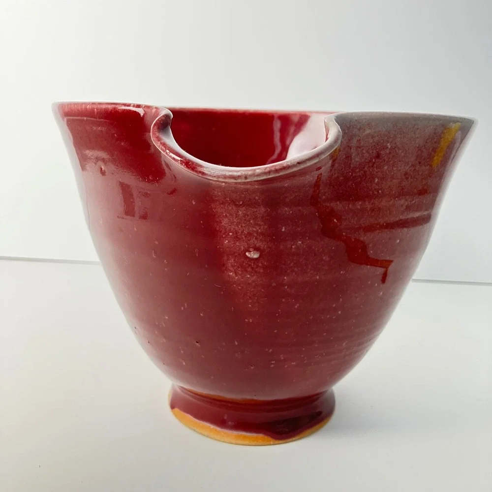 Handmade Pottery Batter Bowl 8in Red Stoneware Pour Spout Handle